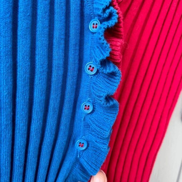 Find Me Now Two-Tone Ruffle Button Cardigan Blue/Red S Rib Knit Kidcore Y2K - Picture 8 of 9